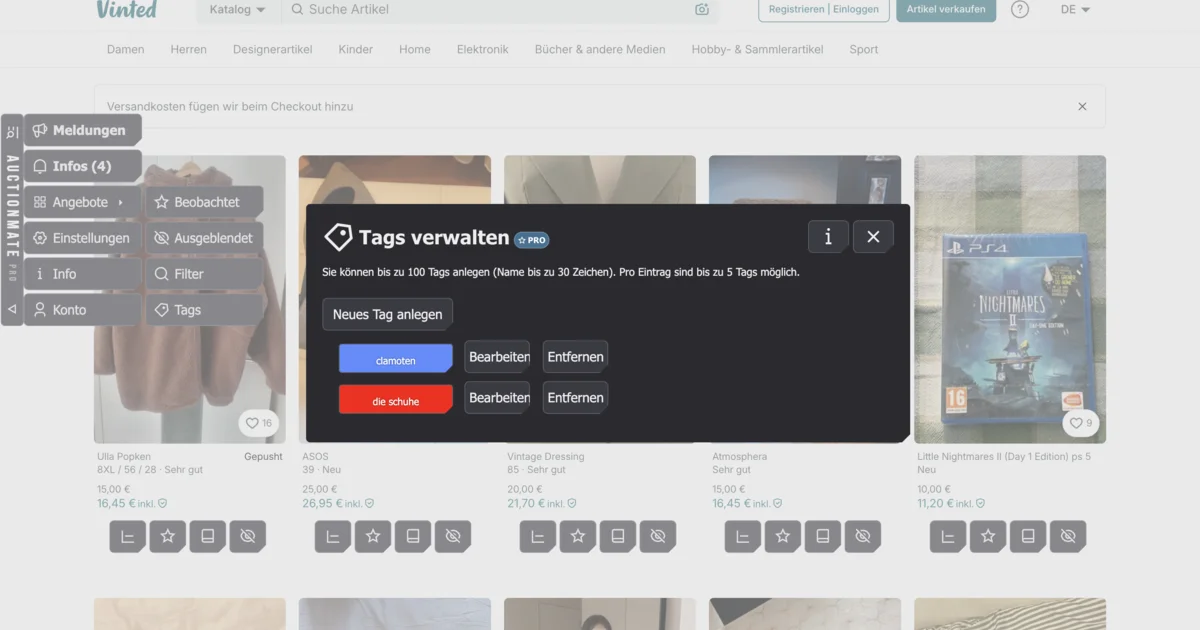 Verwaltung von Anzeigen-Tags in AuctionMate