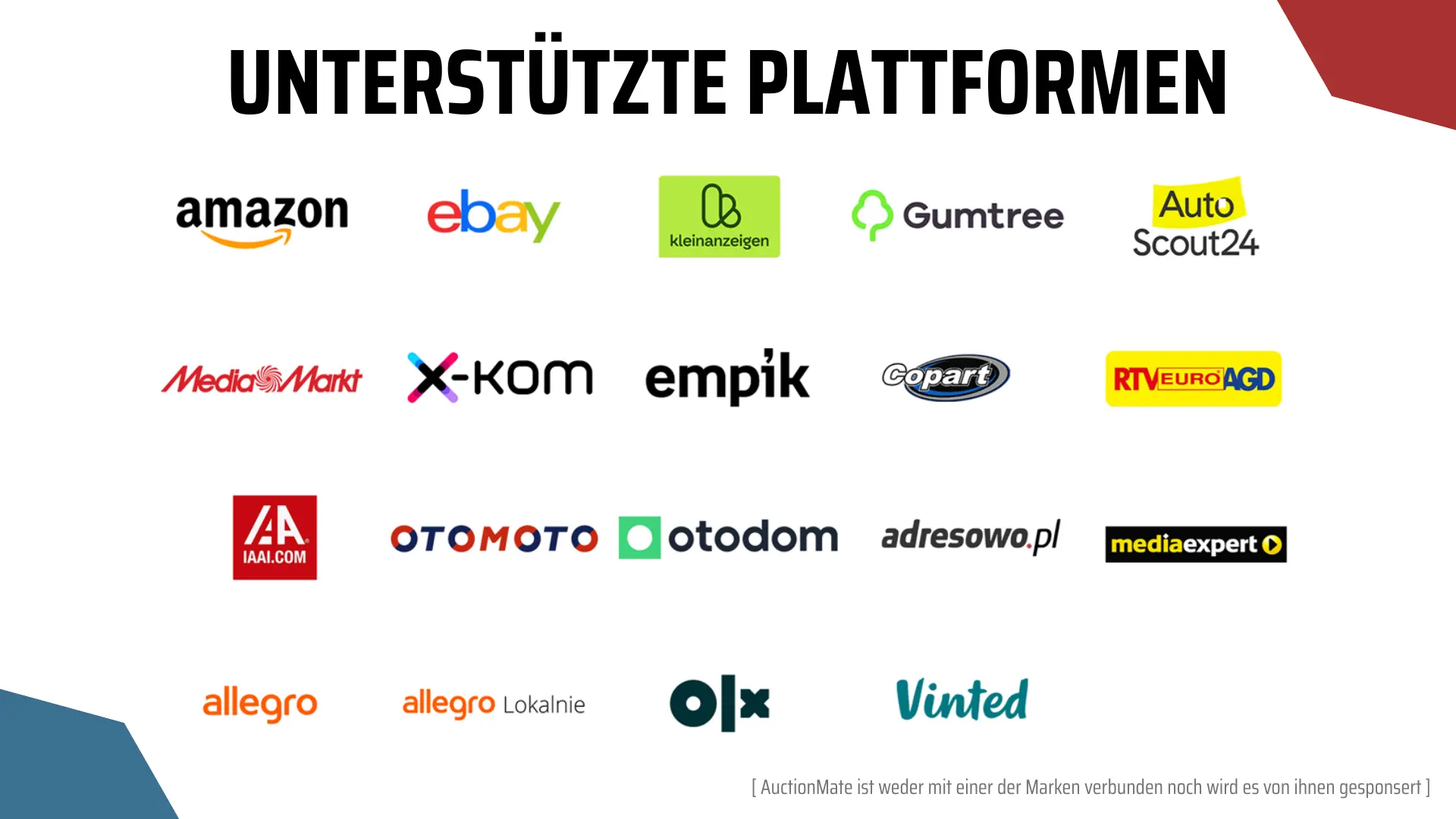Unterstützte Plattformen auf AuctionMate