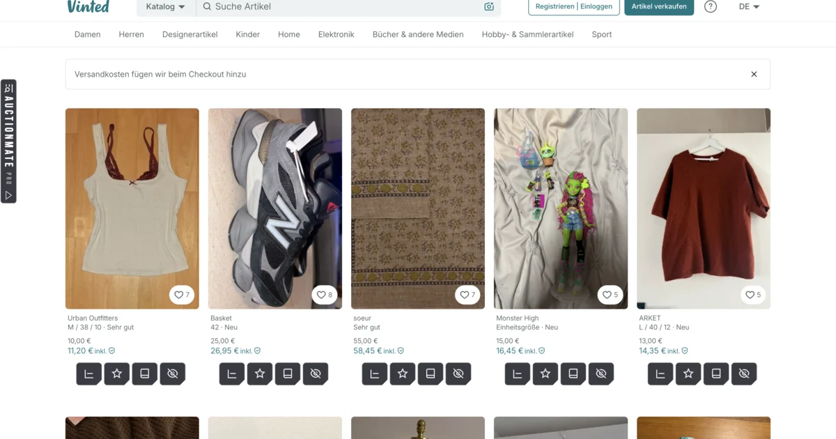 AuctionMate beim Browsen auf Vinted