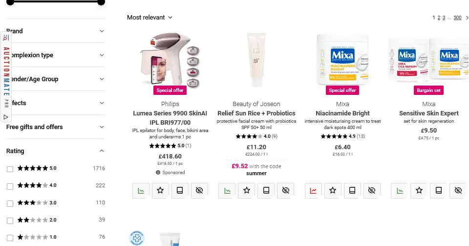 Browsing cosmetics and perfume on Notino with AuctionMate