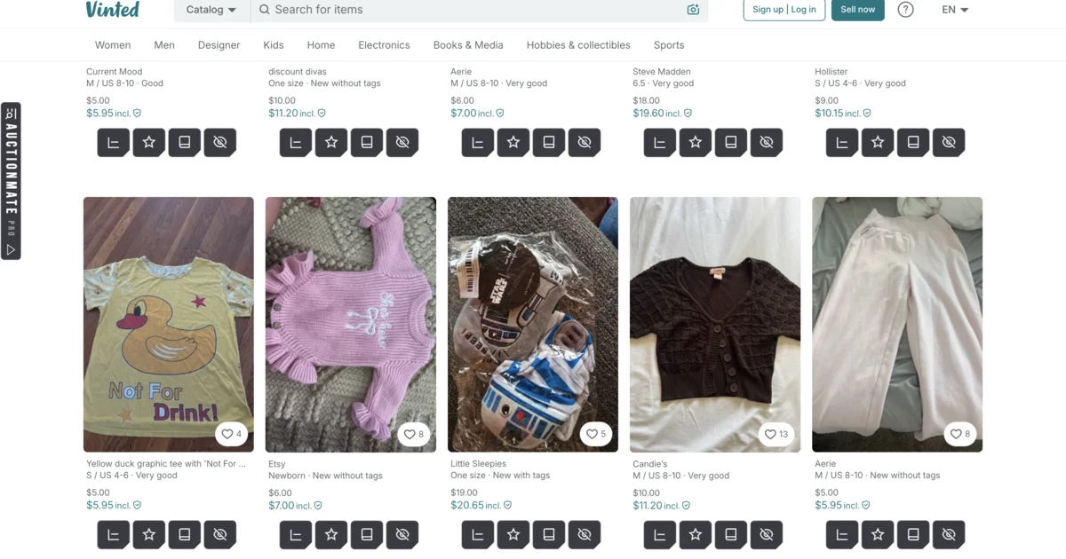 AuctionMate while browsing Vinted