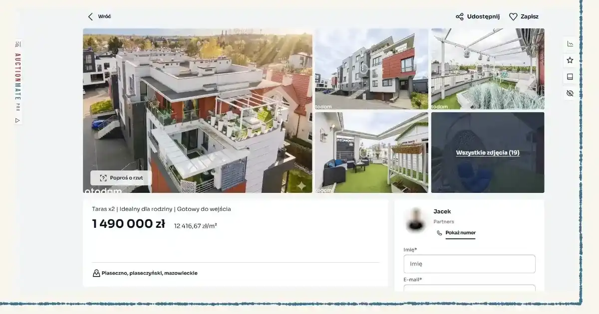 Karta oferty na Otodom z historią ceny dodaną przez AuctionMate