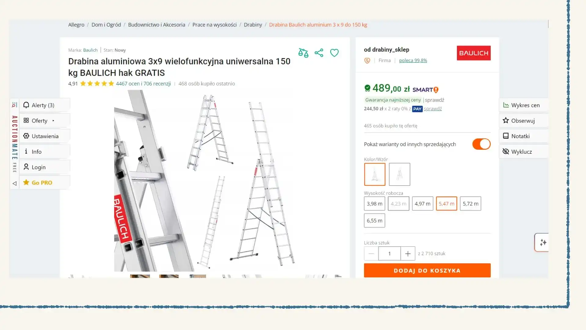 Karta produktowa Allegro z wtyczką AuctionMate