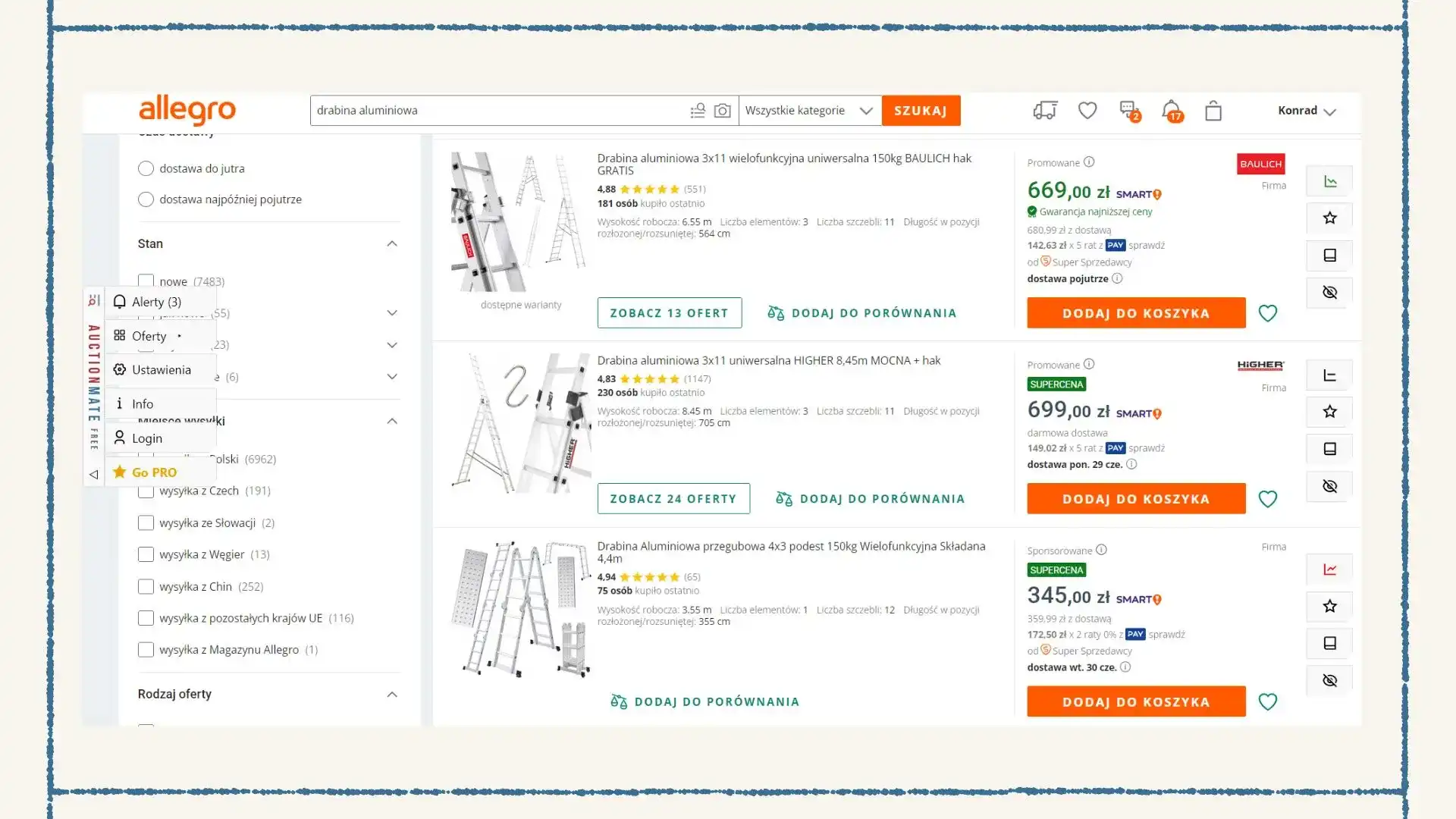 Lista ofert Allegro z wtyczką AuctionMate
