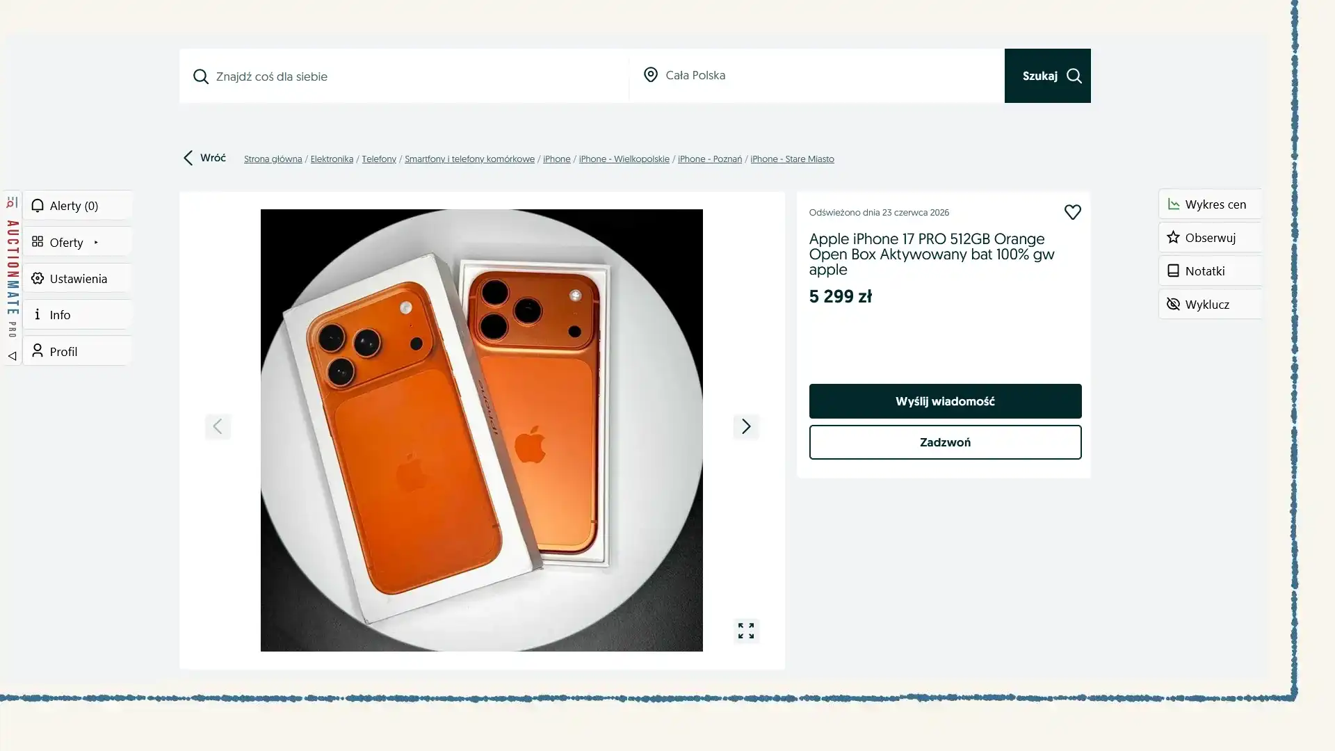 Karta ogłoszenia OLX z wtyczką AuctionMate