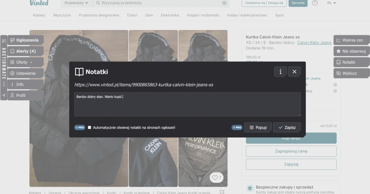 Notatka do oferty na Vinted - AuctionMate