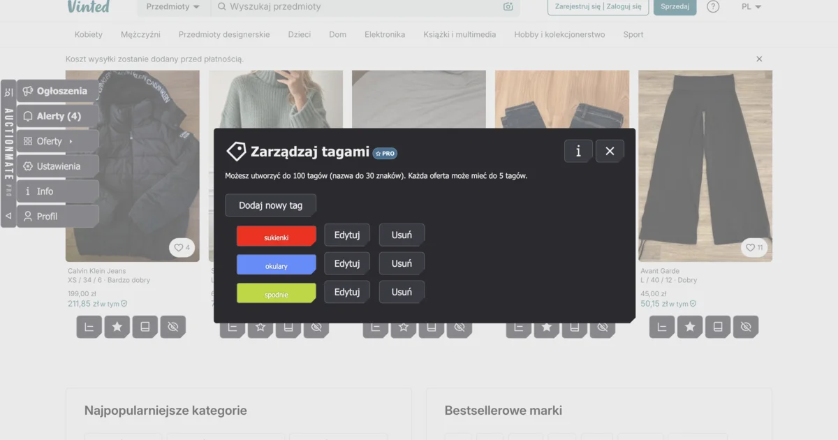 Zarządzanie tagami ofert w AuctionMate