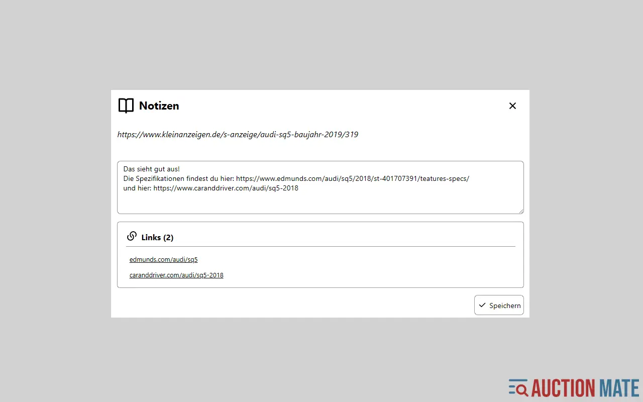 Notizenbereich mit markierten Details