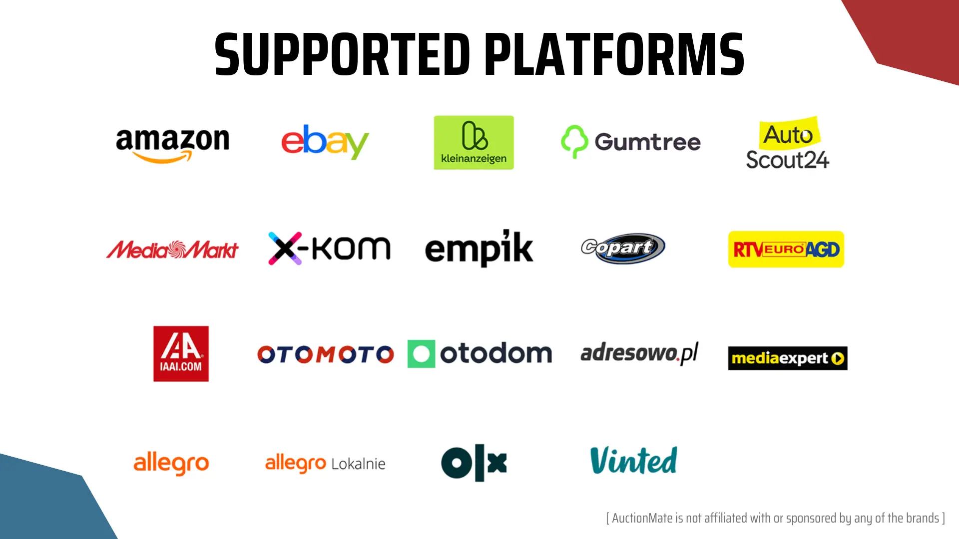 Supported Platforms – Platforms supported by AuctionMate.